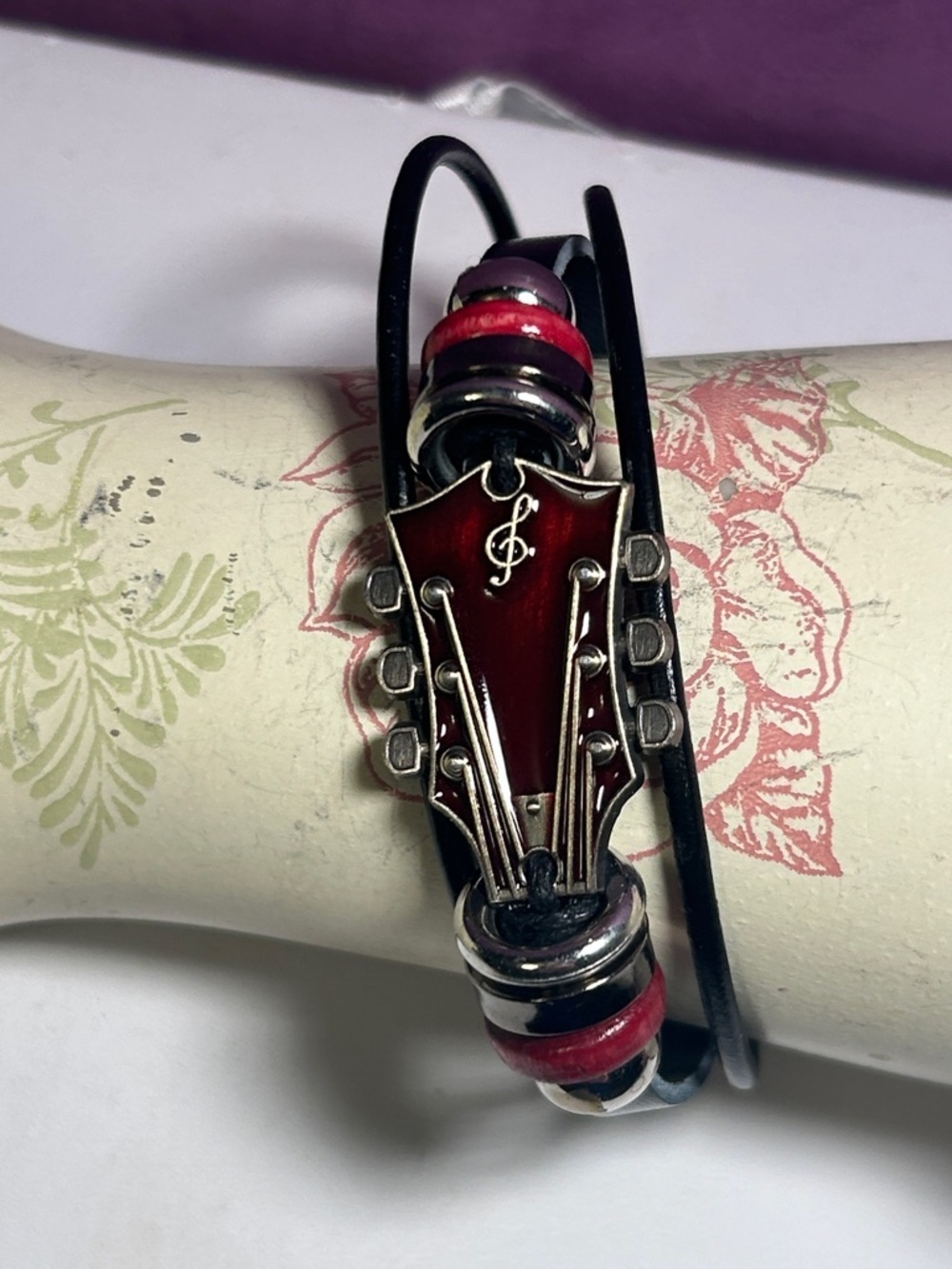 Red Guitar-Head 🎸 Leather Wrap Bracelet